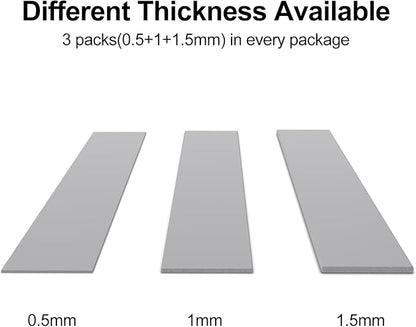 Aairhut 3 Pack 13 W/m.K Thermal Pads, 120 x 20 mm x [0.5 mm + 1 mm + 1.5 mm] Highly Efficient Thermal Conductivity Silicone Cooling Pads for Laptop Heatsink CPU GPU SSD IC LED Cooler