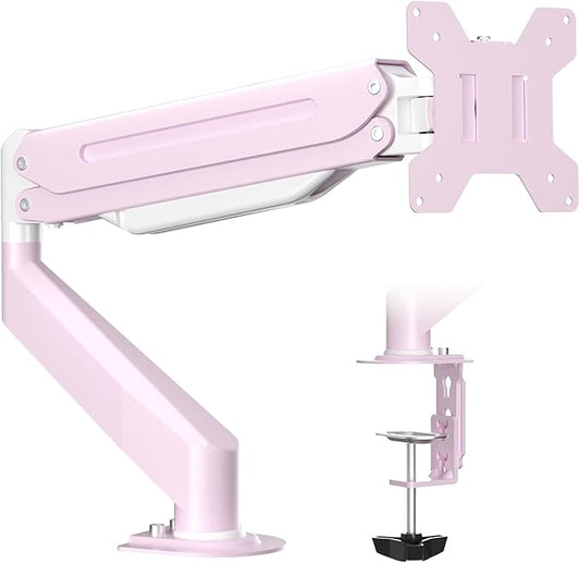 Suptek Monitor Mount Gas Spring Monitor Arm Desk Mount Fully Adjustable Fits 17 20 22 23 24 26 27 32 35 inch Monitors Weight Capacity up to 24.25 lbs, Pink