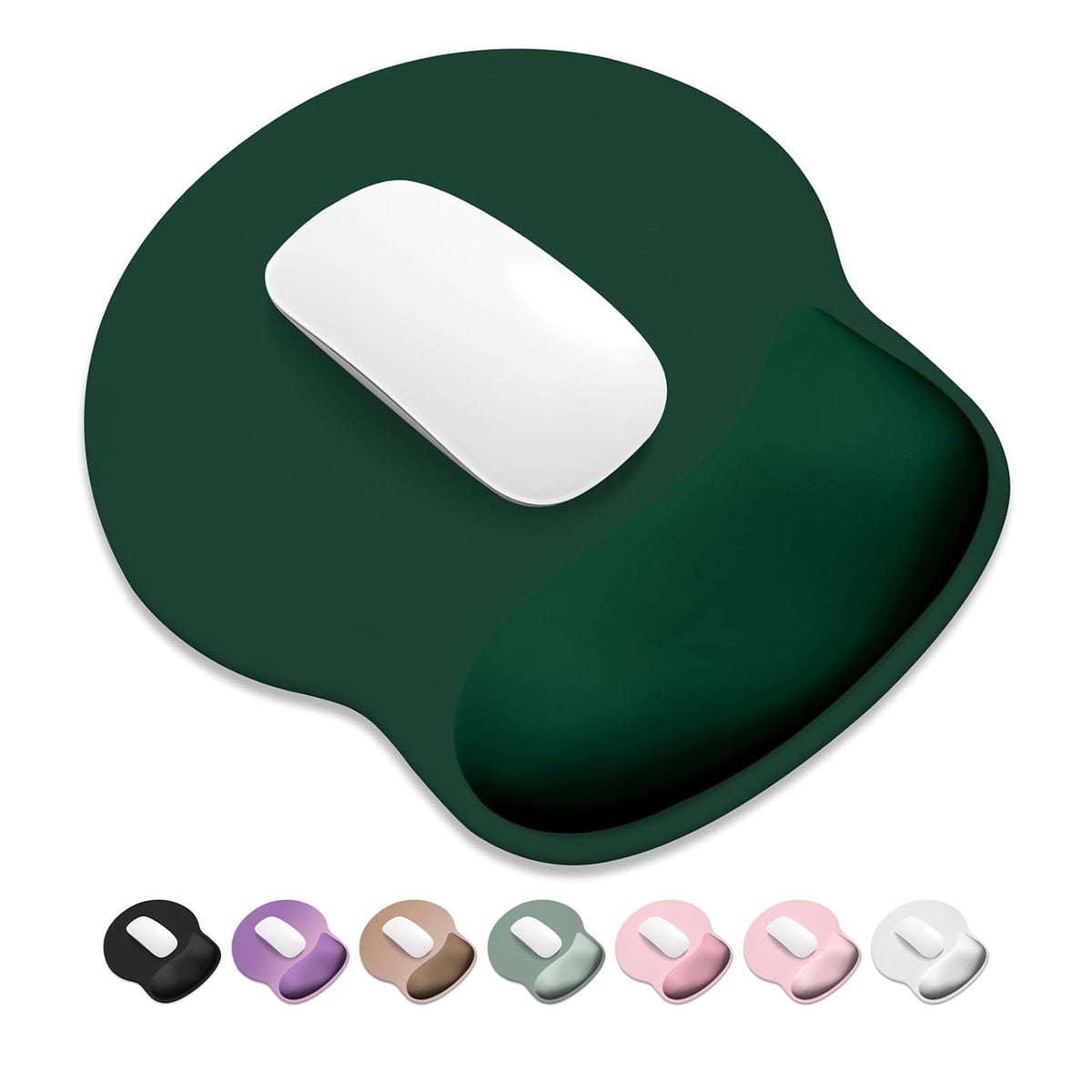ITNRSIIET Ergonomic Mouse Pad with Wider Memory Foam Wrist Rest +17% - Curved Cushion Reduces Pressure 20%, Pain Relief, Non-Slip, Smooth, Cute Colors, 9.85 x 9 in, White