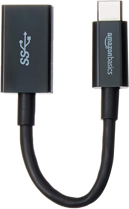Amazon Basics USB 3.1 USB-C to USB-A Female Adapter Cable Converter, 5Gbps High-Speed, USB-IF Certified, for Laptops, Tablets, Phones (iPhone 16/15), Black
