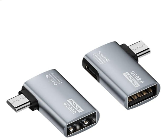 Norsimda Powered Left & Right Angle USB 2.0 Micro Male to USB Female Host OTG Adapter for Samsung, Firestick，PS Classic，SNES Mini,NES/SNES Classic,Chromecast and More Smartphone or Tablet (2 Pack)