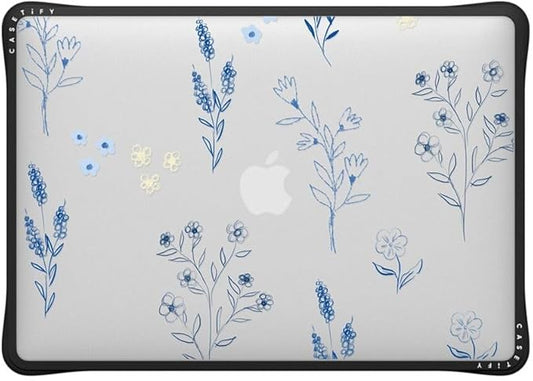 CASETiFY Impact MacBook Air 13" (M1/Intel) Case [Cushioned Impact Corners/Scratch-Resistant/Anti-Slip Grip] - Small Blue Flowers - Clear Black