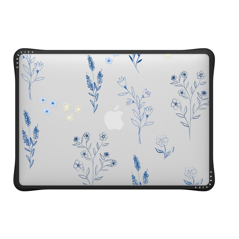 CASETiFY Impact MacBook Air 13" (M1/Intel) Case [Cushioned Impact Corners/Scratch-Resistant/Anti-Slip Grip] - Small Blue Flowers - Clear Black