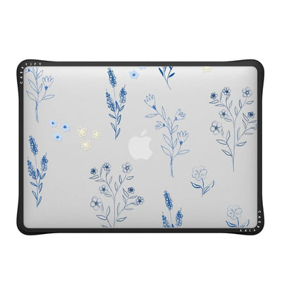 CASETiFY Impact MacBook Air 13" (M1/Intel) Case [Cushioned Impact Corners/Scratch-Resistant/Anti-Slip Grip] - Small Blue Flowers - Clear Black