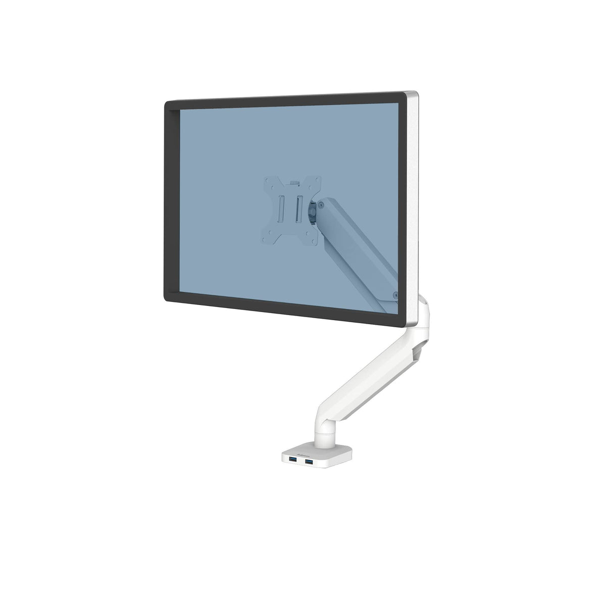 Fellowes Platinum Series Dual Monitor Arm for 40-Inch Monitors, Full Motion, 360° Rotation, VESA Mount with Grommet or Clamp, USB Ports, Ergonomic, White, 8056301