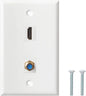 HDMI Wall Plate, 1 Port 4K HDMI Keystone to Female, 1 Port F Type Connector Coax Keystone to Female Wall Plate-White