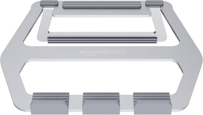 Amazon Basics Aluminum Portable Foldable Height Adjustable Laptop Stand for Devices up to 13", Silver