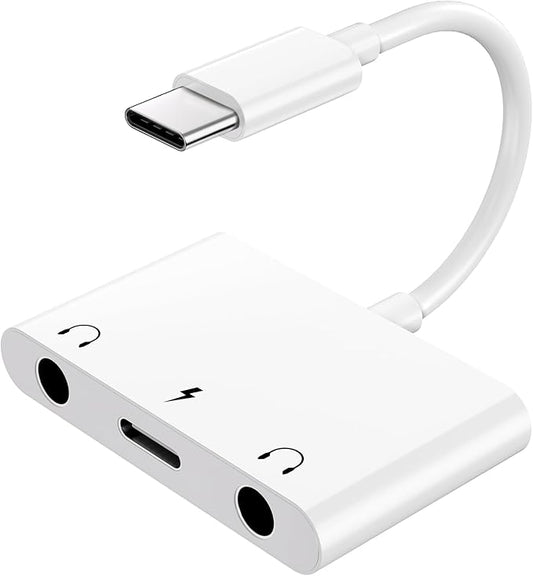 Headphone Adapter for iPad, Headphone Splitter for 2 Headphones,3 in 1 USB C to 3.5mm Jack Audio Adapter with 60W Fast Charging Compatible with S24/23 Ultra.