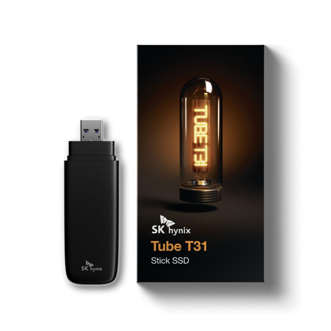 SK hynix Tube T31 512GB Stick Type SSD with DRAM | up to 1000MB/s | 10 Gbps | USB-A 3.2 Gen2 | External Solid State Flash Drive Compatible with Mac, Window PC, PS4, PS5 & Xbox
