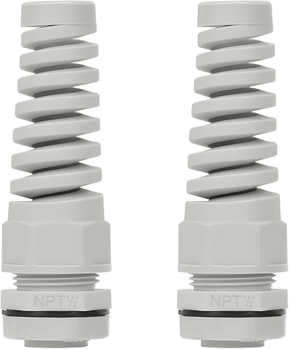 LeMotech 2Pcs NPT 1/2" IP68 Waterproof Cable Gland Flex Spiral Strain Relief Grey Nylon Joint with Gaskets for 6-12mm Wire Thread