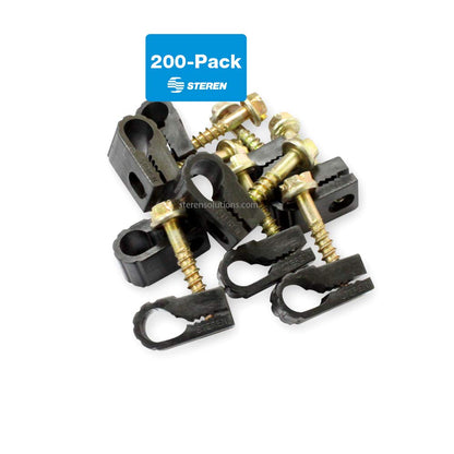 STEREN Coaxial Cable Clips - Cable Holder - Siding Clips for Hanging - Cord Holder for Desk - Cable Clamps - Cord Clip - Wire Organizer Clips - Tv Mount Screws (Black, 200 Count - Single Screw)