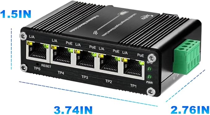 Industrial Managed 5 Port PoE Ethernet Switch, Mini Gigabit Networking Switch with Web Management, Supporting Din-Rail