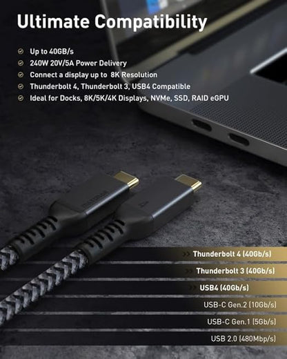 Maxonar [3.3Ft] Thunderbolt 4 Cable, 240W Thunderbolt Cable 40Gbps Sync 8K/5K@60Hz Display and for Thunderbolt 4, Thunderbolt 3, USB4, and USB-C Devices