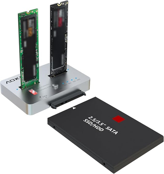 AOKO M.2 Duplicator SATA to NVMe SSD Cloner,NVMe to SATA SSD Adapter&Hard Drive Reader,Docking Staion for PCIe + M.2 NGFF and 2.5" /3.5" SATA SSD/HDD and Bidirectional Offline Hard Drive Cloner