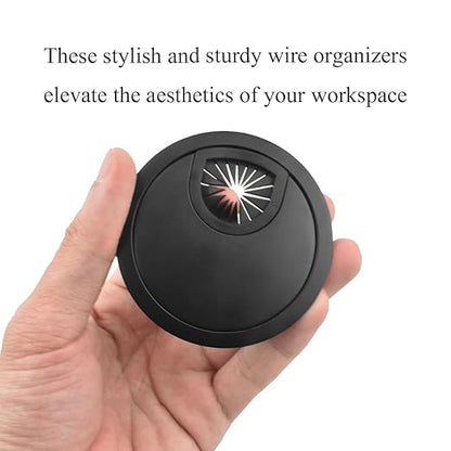 HAHIYO 2Pcs 2.4Inch/60mm Black Zinc Alloy Desk Grommet Wire Grommet Cable Management Cord Hole Cover Desk Wire Hole Insert Wire Organizer for Computer Office Home School Equipment Systems
