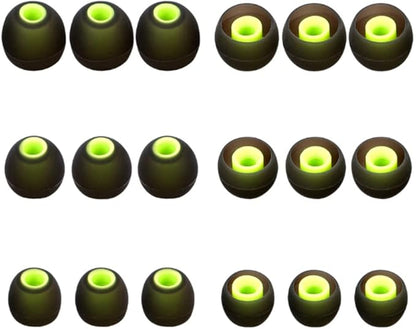 Earbuds Replacement Tips Silicone Earbud Tips Ear Gels Fit for Inner Hole from 3.8mm - 5.1mm Earphones 9 Pairs S/M/L Black-Green