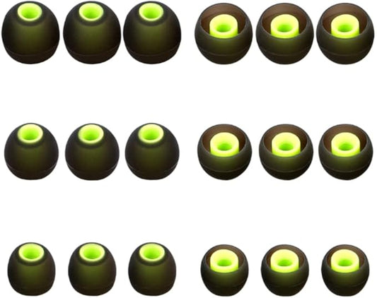 Earbuds Replacement Tips Silicone Earbud Tips Ear Gels Fit for Inner Hole from 3.8mm - 5.1mm Earphones 9 Pairs S/M/L Black-Green