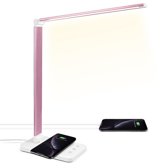 JOSTIC LED Desk Lamp with Wireless Charger, USB Charging Port, Eye Care