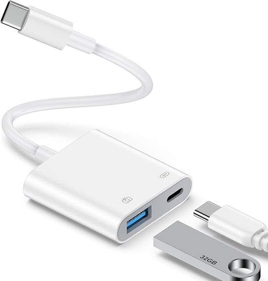 USB C to OTG Cable Charger Adapter for iPhone 17 Pro Max/16 Pro Max/16e/15 Pro 2in1 Type C to USB Camera Adapter with PD 60W Fast Charging for Samsung Galaxy S25 Edge/S24/S23/S22/S21/A17/A16/A26/A36