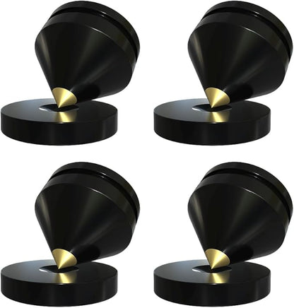 4Pcs Speaker Isolation Spikes Floor Protectors Shockproof Speaker Isolation Spikes with Base Pad for Speaker,Subwoofer,Amplifier,Turntable,Recorder CD DAC with 3m Adhesive (Black)