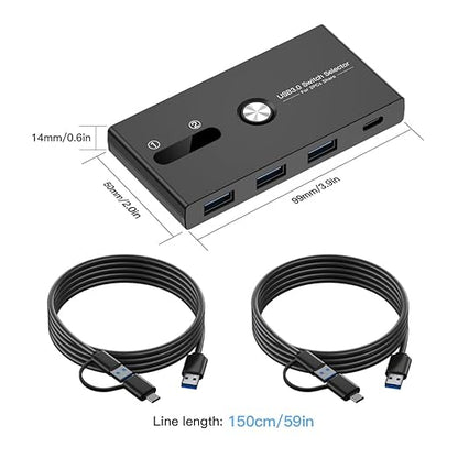 USB C Switch&USB A Switch 2 in 1,USB switcher 2 Computers Sharing USB C & A Devices, 4 Port USB Switcher Sharing Keyboard and Mouse/Printer/Scanner USB 3.0 KVM Switch(Not Support Charging/Monitor)