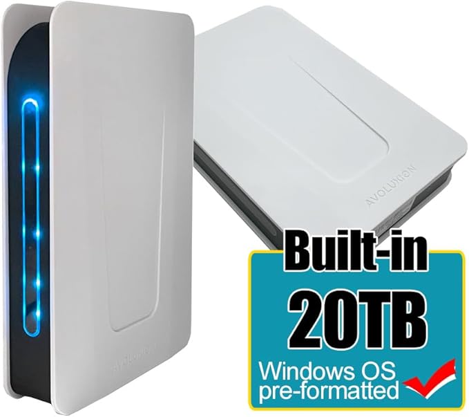Avolusion PRO-T5 Series USB 3.0 External Hard Drive for WindowsOS Desktop PC/Laptop (White) - 2 Year Warranty (20TB) (Renewed)