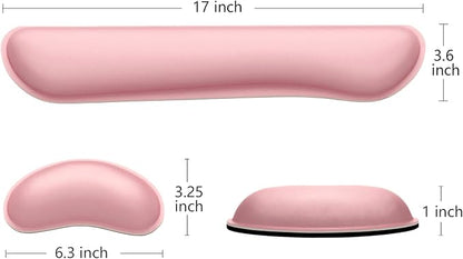 Dapesuom Enlarge Keyboard Wrist Rest, Memory Foam Wrist Cushion for Desk Mats Support, Cute Typing Pain Relief Keyboard Mouse Pad Rests Set with Non-Slip Base for Gaming Laptop Office, Rose Pink