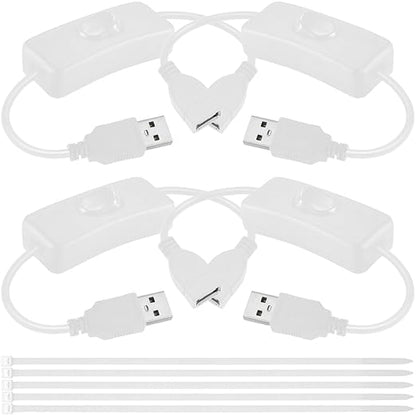 4PCS USB Power Switch Cable USB 2.0 A Male to Female Extension Cord On/Off Adapter with Inline Rocker Switch with Cable Ties for Driving Recorder Small Desk Lamp LED Strip (White)