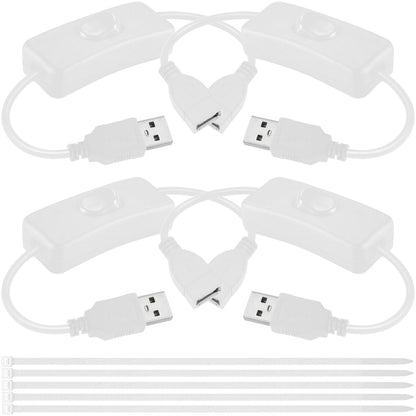 MKBKLLJY 4PCS USB Power Switch Cable USB 2.0 A Male to Female Extension Cord On/Off Adapter with Inline Rocker Switch with Cable Ties for Driving Recorder Small Desk Lamp LED Strip (White)