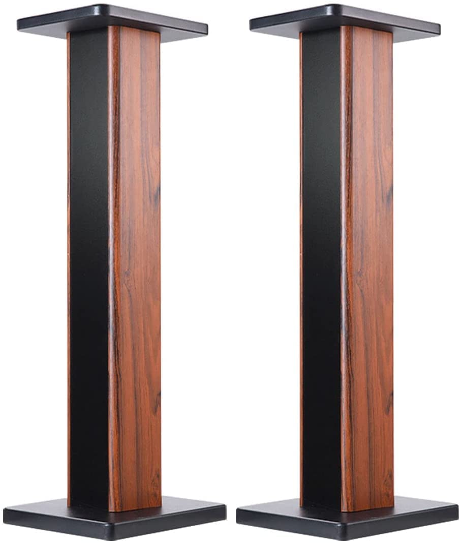 bimiti 24 Inch Speaker Stands Wood Grain Universal Floor Speaker Stands Pair Heavy Duty Surround Sound Speaker Monitor Stand for Home Theater with Sand Filling Tuning Function - Black
