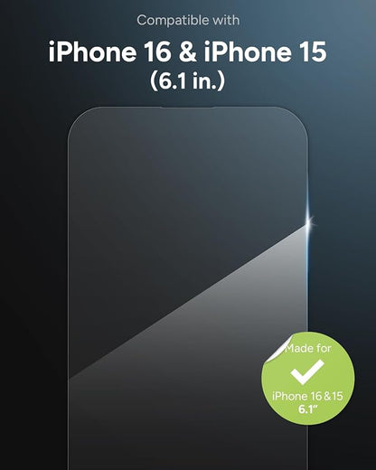 ZAGG Glass Elite Screen Protector for iPhone 16/15-5X Stronger, Reinforced Edges, Ultra-Strong Tempered Glass, Scratch Resistant, Anti-Smudge, InvisibleShield, Easy Installation, Eco-Friendly