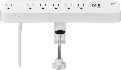 Eaton Tripp Lite Series Desk Clamp Power Strip Surge Protector, 6-Outlets, USB-A & USB-C Charging Ports, 900 Joules, 6ft Flat Extension Cord, Lifetime Manufacturer's Warranty (TLP66UCLAMP)