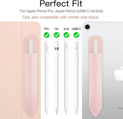 MoKo Pencil Holder Sticker Fit Apple Pencil Pro, Apple Pencil (USB-C), Apple Pencil 1st/2nd Generation, Elastic Pencil Pocket Pouch Adhesive Sleeve Attached to iPad Case for Stylus Pens,Rose Gold