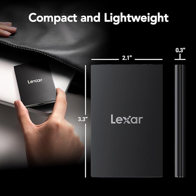 Lexar 4TB SL500 Portable SSD, Up to 2000MB/s, Compatible w/Type-C Laptops, iPhone 15/16, Smartphones, Tablets, PS5, Xbox, USB 3.2 Gen 2x2, Slim & Lightweight, External SSD, Black (LSL500X004T-RNBNU)