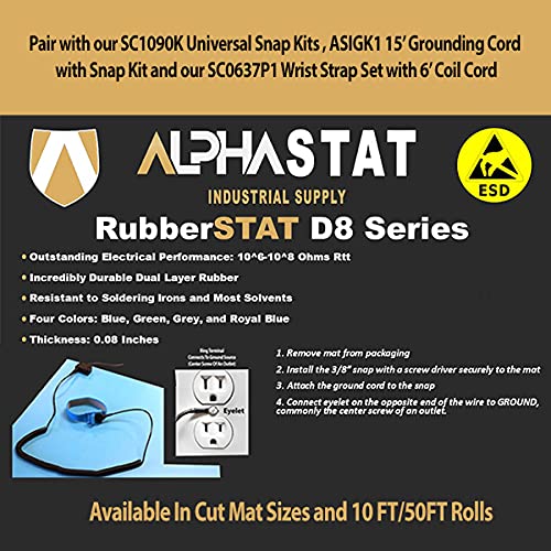 RubberStat Dual Layer ESD Compliant Workstation Rubber Table Mat Kit, Soldering, Cell Phone Repair, with Wrist Strap Set and Ground Cord - 30"x48" Grey