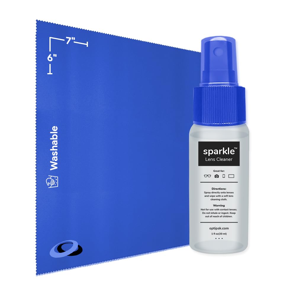 OPTIPAK Sparkle Anti-Reflective Lens Cleaner Spray kit | (1) 1oz Glasses Cleaner Spray + (1) Microfiber Cloth for Eyeglasses, Sunglasses, Lenses, Screens and Camera Cleaning Kit (2 Piece Set)