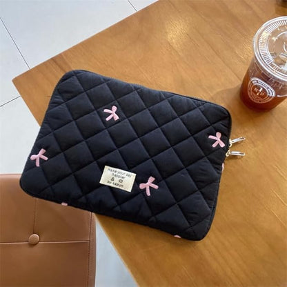Cute Bow Graphic Carrying Laptop Bag Y2K Preppy Laptop Sleeve Case Bag Kawaii Pad Computer Protect Case Pouch (15-15.6 inch,Black)