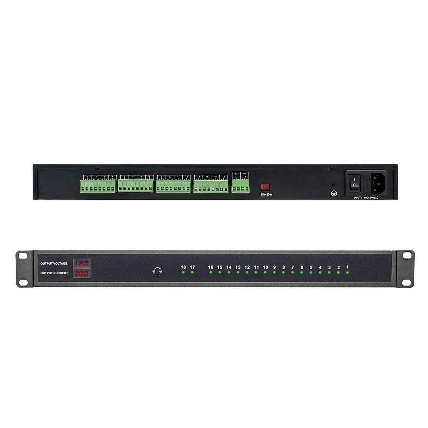 UltraPoE 1U 12V 20A 18-Channel Rack Mount Power Supply