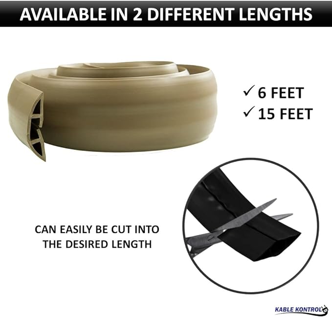 Kable Kontrol Floor Cord Cover kit - 15 Feet Long Gray Plastic Cable Protector, Hides Cords and Conceals Wires, for Extension Cord Cable Management, Channel Size 0.75” W x 0.43” H