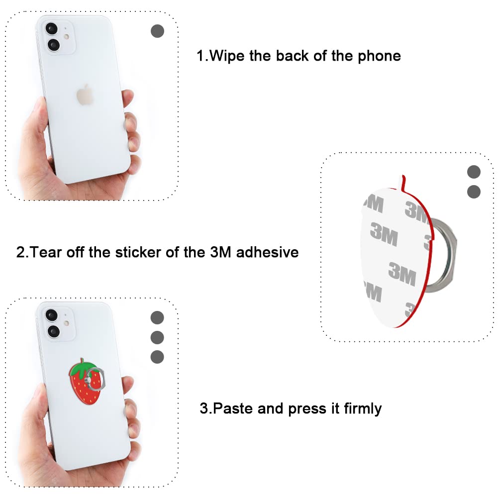 Bonoma Cute Phone Ring Holder with Strawberry Design, 3 Pack Universal Finger Ring Stand Grip Kickstand Ring, 360° Rotation Universal Stylish Stand Compatible with All Smartphones