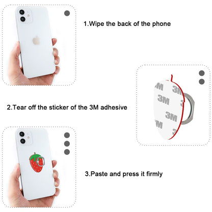 Bonoma Cute Phone Ring Holder with Strawberry Design, 3 Pack Universal Finger Ring Stand Grip Kickstand Ring, 360° Rotation Universal Stylish Stand Compatible with All Smartphones