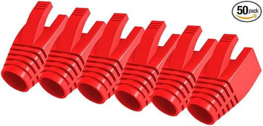 VIVOCH 50 Pcs Cat7 Cat7A Cat8 Strain Relief Boot, RJ45 Plug Connector Cover Modular Network Plug Connector Cap Cable Connector Boots, Red