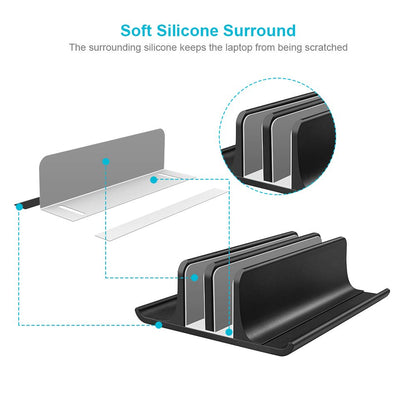 Vaydeer Double Adjustable Vertical Laptop Stand Newly Designed 2 Slots Aluminum Desktop Dual Holder for All MacBook/Chromebook/Surface/Dell/iPad Up to 17.3 Inches - Black