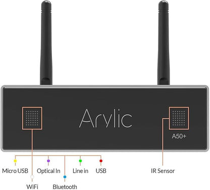 AirPlay 50W x 2 Stereo Amplifier for Home Audio Speakers - Multiroom Wireless Music Streaming with WiFi & Bluetooth - Spotify & Tidal Support | Arylic Up2stream A50+