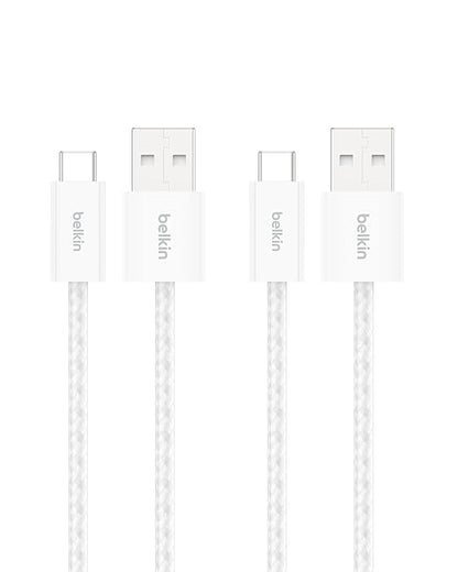 Belkin USB A to USB C Cable 2-Pack, 3.3ft, 15W - Type C Charger, iPhone Charger Cord, Soft, Braided, Flexible for iPhone 17 & 16, Galaxy S26, Pixel 10, iPad Pro, Airpods Pro, Switch & More - White