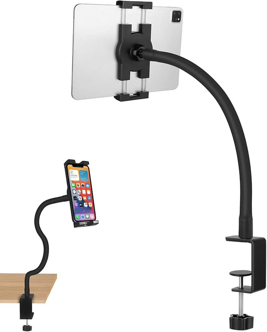 Gooseneck iPad Holder,Tablet Clamp Mount for Desk/Table/Bed/Chair/Lectern,360° Adjustable Arm iPad Mount for for Kitchen, Video Call,Reading,Work,4.7~12.9" iPad/iPhone/Nexus/LG G Pads/e-Reader/Switch