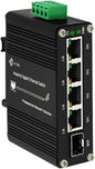 Mini Industrial 4 Port 10/100/1000Mbps Gigabit Ethernet Switch with SFP Din Rail/Wall-Mount 10/100/1000BASE-T RJ45 + 1 100/1000FX (SFP) Support 12-48V DC 10Gbps Switching Capacity