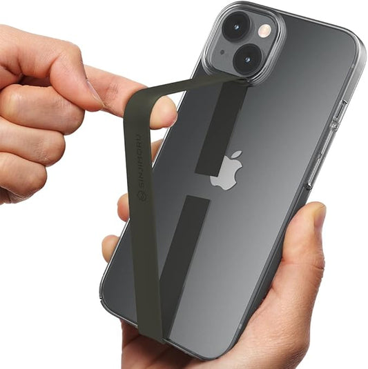 Sinjimoru Stretchable Silicone Phone Strap, Elastic Finger Grip, Olive Grey