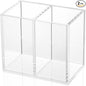 NIUBEE Acrylic Pen Holder 2 Compartments, Clear Pencil Organizer Cup for Countertop Desk Accessory Storage