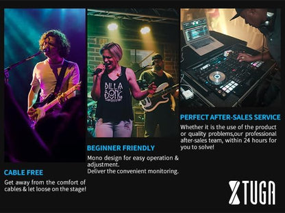 XTUGA RW2080 Wireless in Ear Monitor System 4 Bodypacks UHF IEM System, Dual Channel Mono Design Stage Monitors Earphone with 40 Frequencies, 300Ft for Band, Studio or Musicians, 902-928mhz